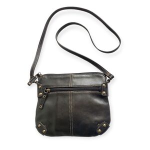 Fossil Brass Studs Leather Crossbody Bag Bkack With Topstitching